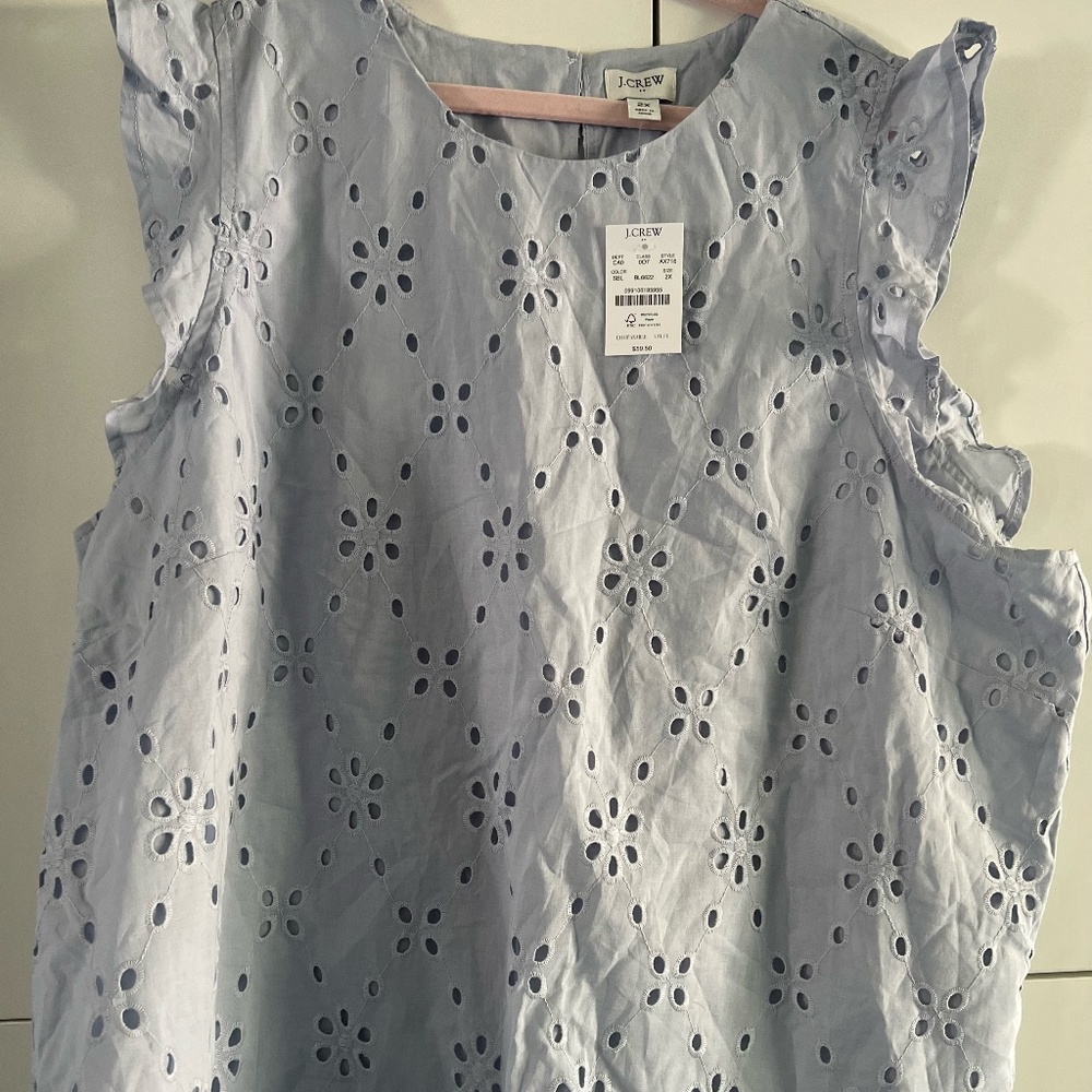*NWT* J Crew Size 2x Sleeveless Eyelet Ruffle Top - Shale Blue